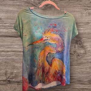 Leoma Lovegrove Bluebird Tropical Watercolor Art Top Size S
